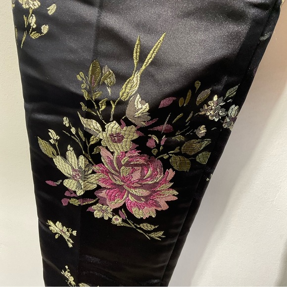 Zara Pants Silk Kimono Asian Floral Black Pink Size S Ankle Trousers - Picture 4 of 15